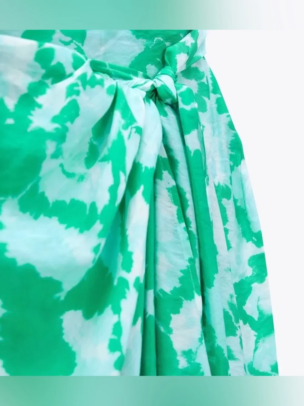 ZARA Knotted Green Turquoise Tie Dye Print Swim Beach Sarong Midi Skirt S NEW